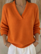 Women's Casual Solid Color V-neck Sweater Top
