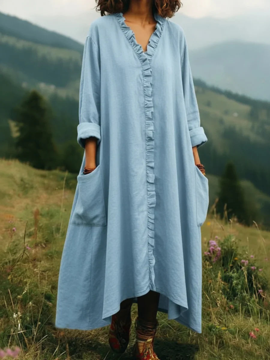 Everyday V-Neck Ruffle-Trim Swing Maxi Dress