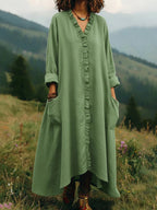 Boho Ruffle-Trim V-Neck High-Low Maxi Dress