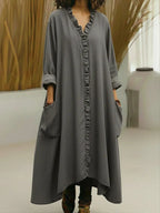 Soft Washed V-Neck Ruffle-Trim Pocket Maxi Dress
