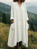 Linen-Feel Ruffle-Trim V-Neck Pocket Maxi Dress