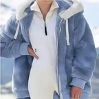 Women's Oversized Fleece-Lined Zipper Hooded Jacket—Soft and Warm Winter Wear