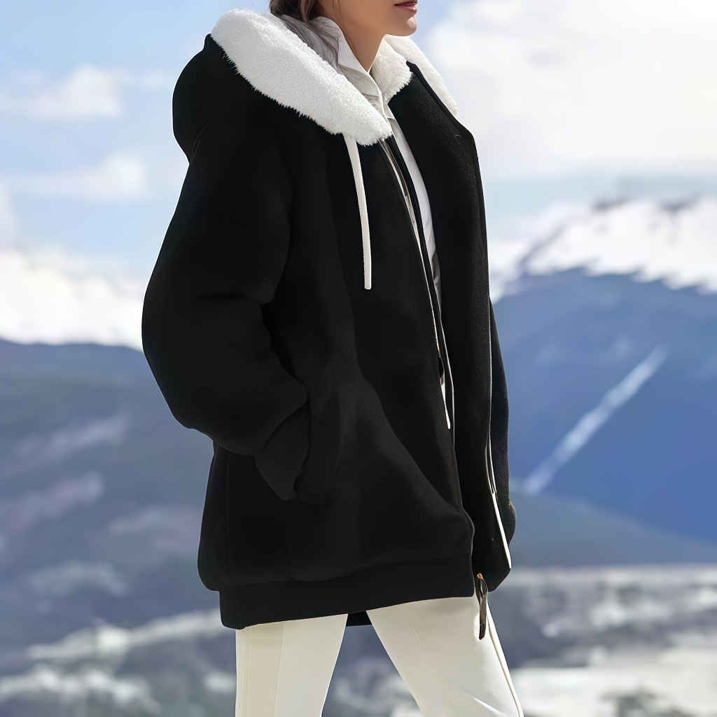 Women's Oversized Fleece-Lined Zipper Hooded Jacket—Soft and Warm Winter Wear