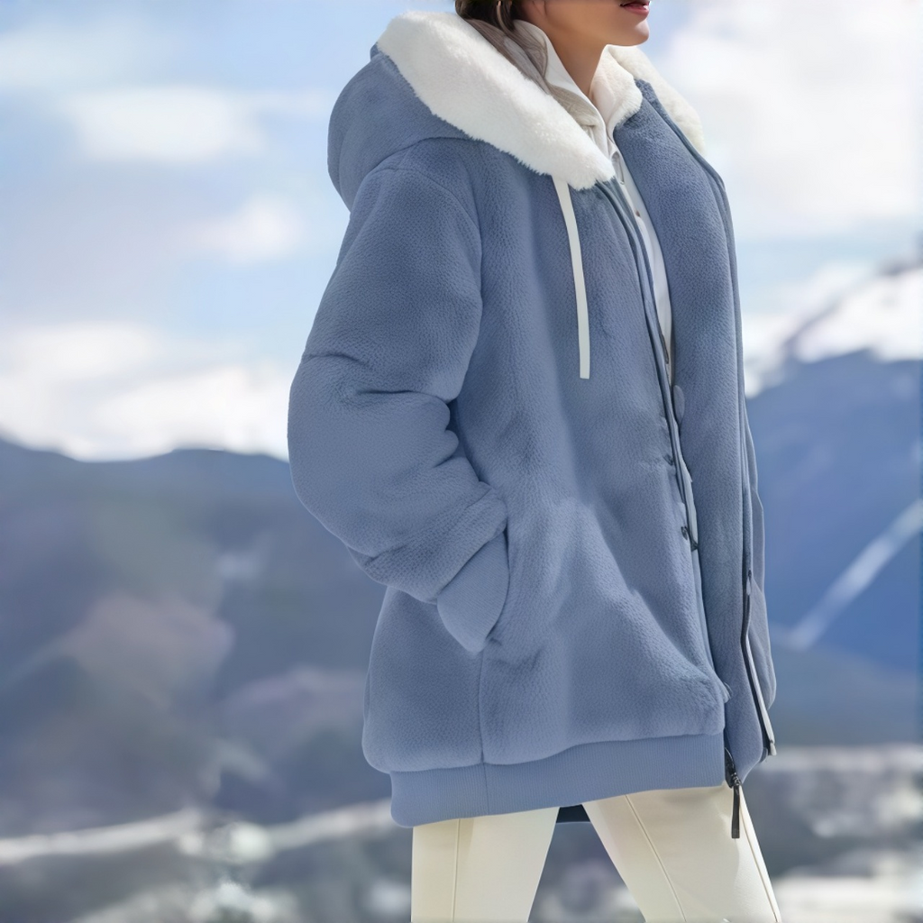 Women's Oversized Fleece-Lined Zipper Hooded Jacket—Soft and Warm Winter Wear
