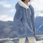 Women's Oversized Fleece-Lined Zipper Hooded Jacket—Soft and Warm Winter Wear