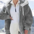 Women's Oversized Fleece-Lined Zipper Hooded Jacket—Soft and Warm Winter Wear