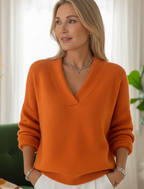 Women's Casual Solid Color V-neck Sweater Top
