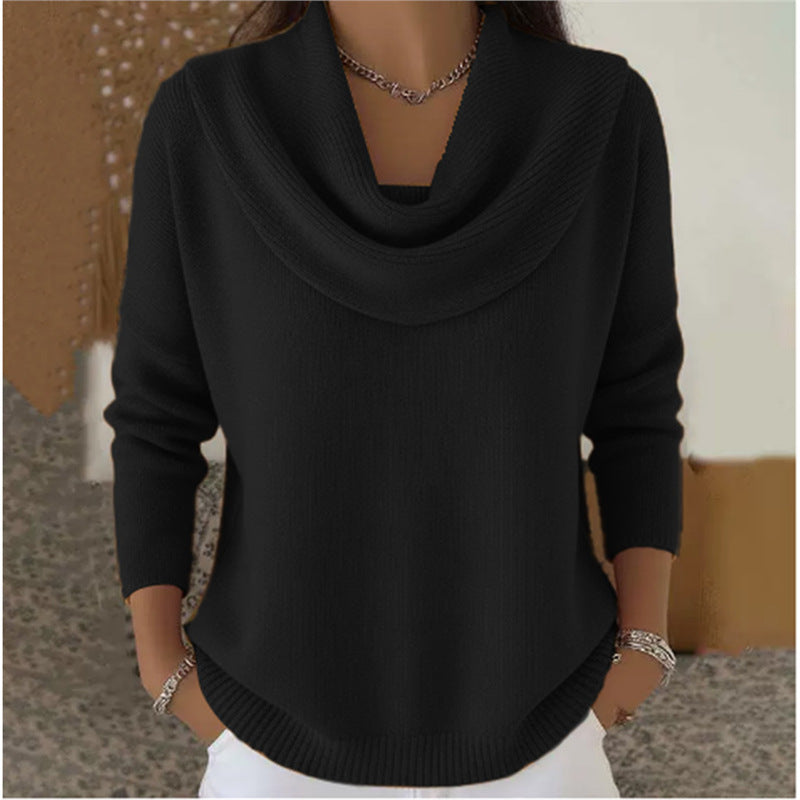 Women's Soft and Elegant Solid Color Ruffled Collar Sweater Top