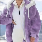 Women's Oversized Fleece-Lined Zipper Hooded Jacket—Soft and Warm Winter Wear