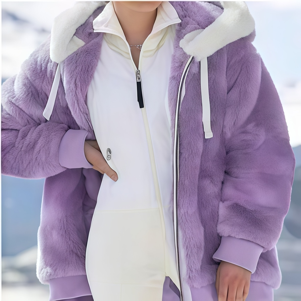 Women's Oversized Fleece-Lined Zipper Hooded Jacket—Soft and Warm Winter Wear