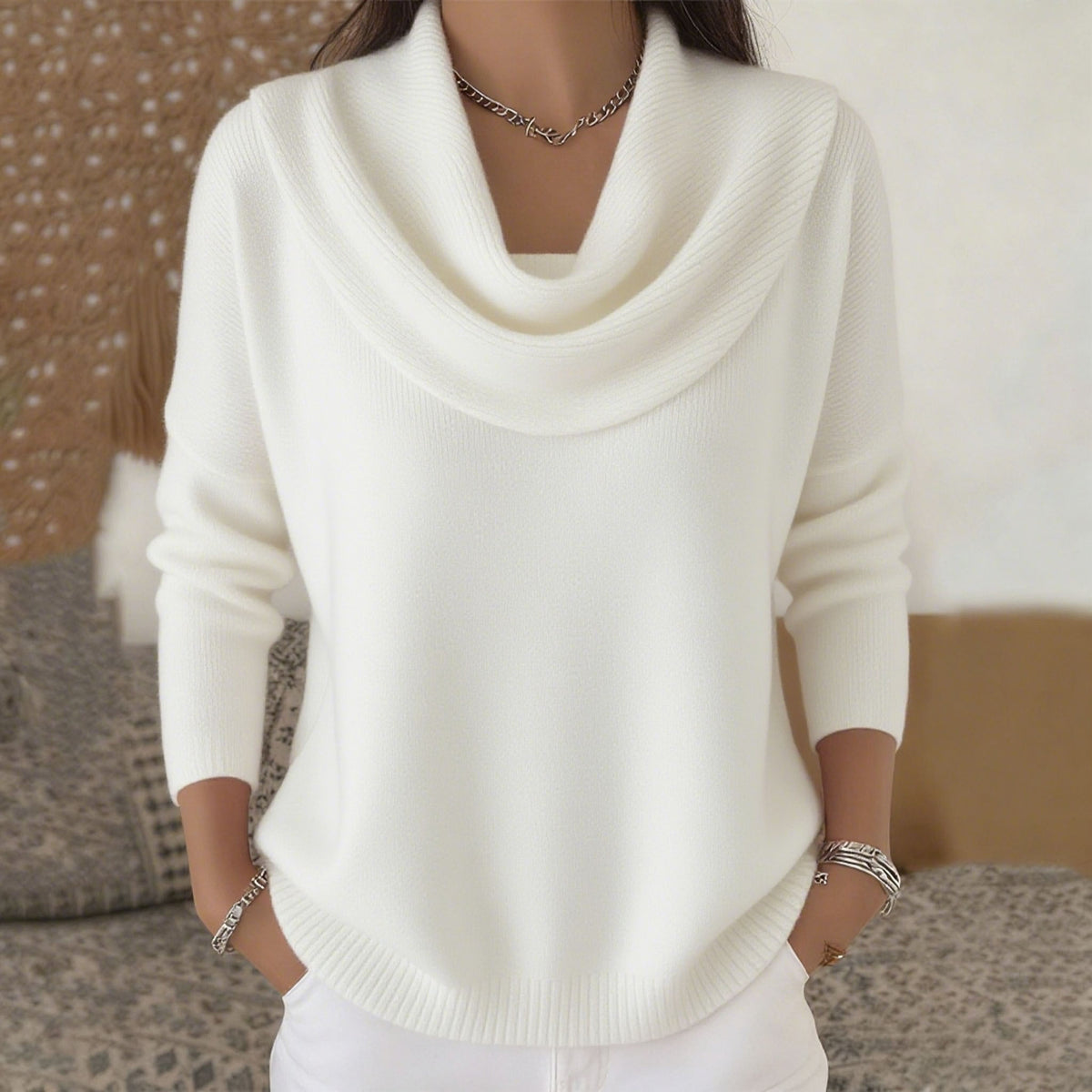 Women's Soft and Elegant Solid Color Ruffled Collar Sweater Top