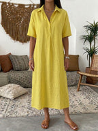 Women’s Cotton Linen Polo Dress – Casual Short Sleeve Summer Dress